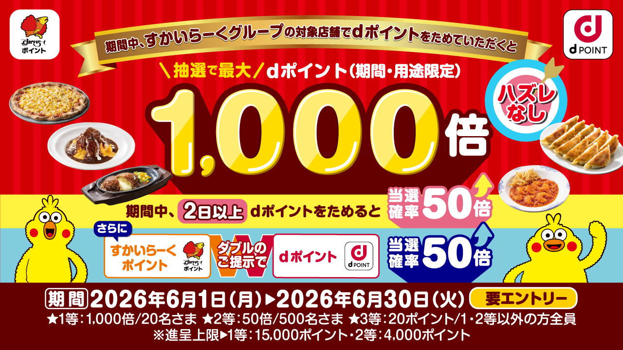 抽選でdポイント＼最大1000倍ポイントプレゼント／