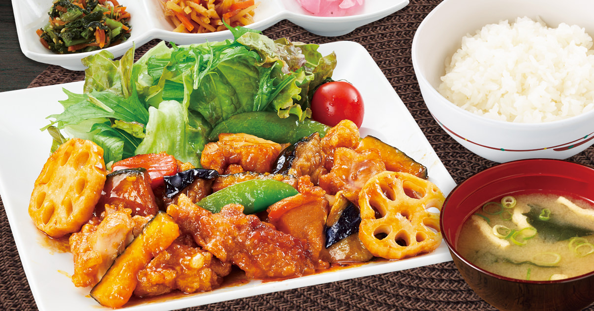 鶏と野菜の黒酢炒め御膳